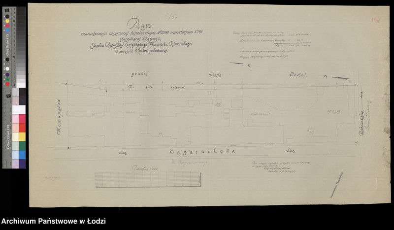 Obraz 1 z jednostki "Plan nieruchomości oznaczonej hipotecznym numerem 2298 repertorium 6791 stanowiącej własność Skarbu Państwa - Państwowego Monopolu Tytoniowego w mieście Łodzi położonej"