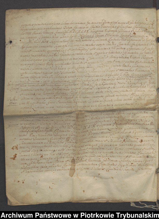 image.from.collection.number "Przywileje królewskie dla miasta Piotrkowa z XVII i XVIII wieku"