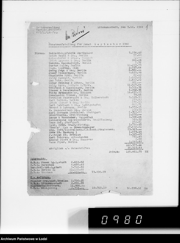 Obraz 5 z jednostki "Aufstellung laufender Aufträge und der Arbeitsressort"