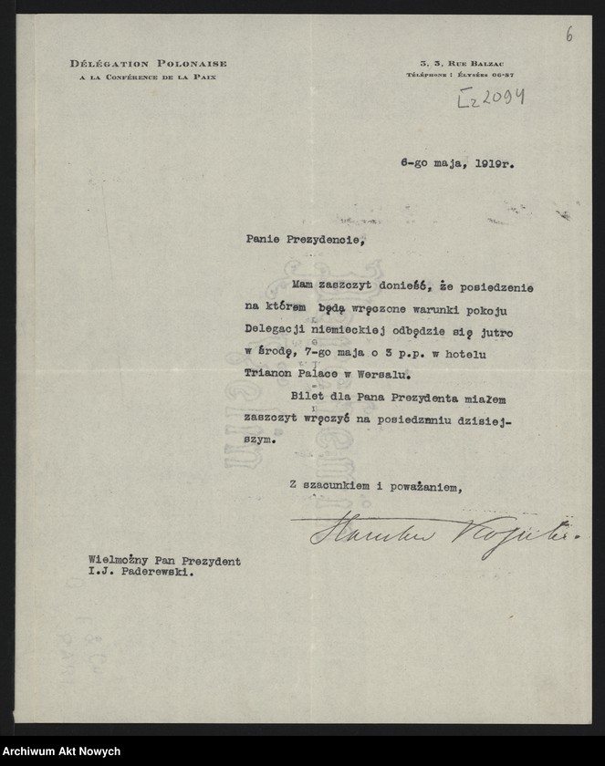 image.from.unit.number "Konferencja Pokojowa. Zawiadomienia o posiedzeniach i porządkach obrad, protokoły z posiedzeń. Korespondencja"