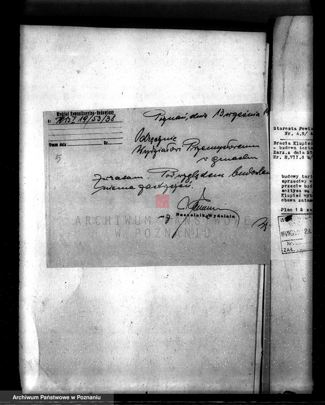 Obraz 9 z jednostki "/Zatwierdzenie projektu budowy tartaku M. i K. Klupieciów w Kiełczewie pow. Kościan/"