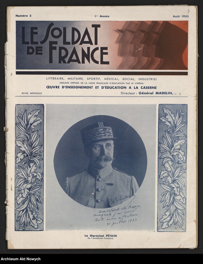 image.from.unit.number ""Le Soldat de France" - redakcja. Artykuł W. Sikorskiego na temat polsko-francuskiego braterstwa broni przeciw zagrożeniu hitlerowskiemu."