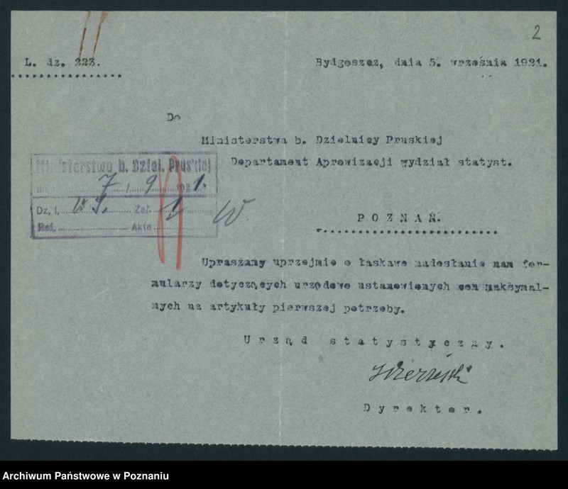 Obraz 4 z jednostki "[Wykazy cen rynkowych artykułów spożywczych w poszczególnych miastach Województwa Poznańskiego za miesiąc sierpień 1921 roku]"