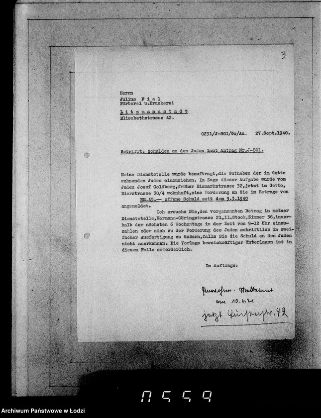 Obraz 7 z jednostki "J.801-820 [Wnioski Żydów z Getta o zwrot należności za towar wzięty na kredyt oraz za wykonaną pracę]"