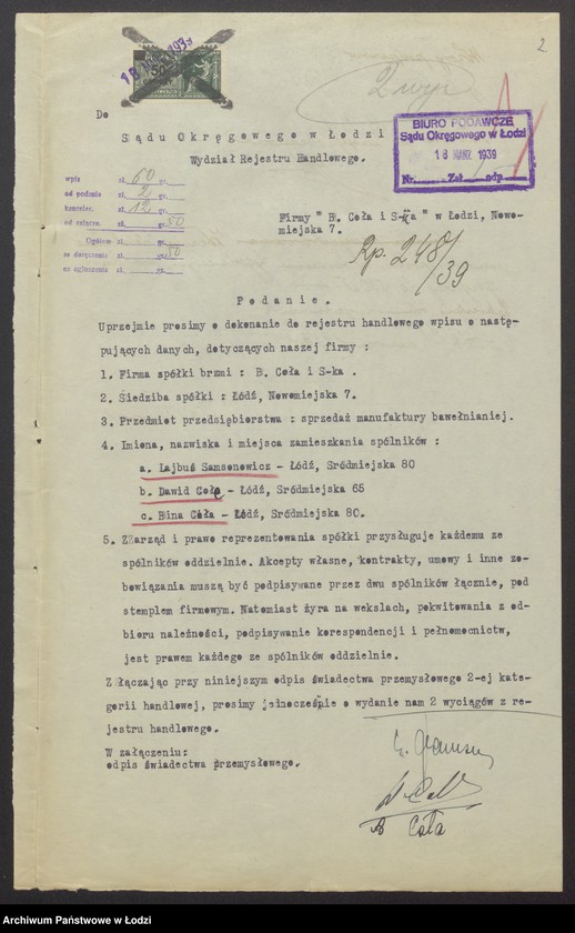 Obraz 4 z jednostki "Lajbuś Samsonowicz, dawid Coła, Bina Coła „B. Coła i s-ka” - sprzedaż manufaktury bawełnainej"