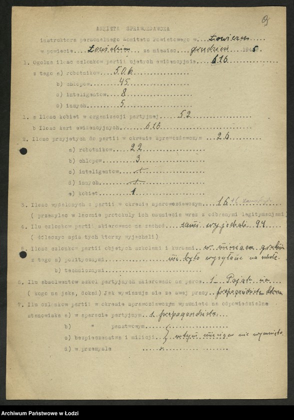 Obraz 10 z jednostki "Ankiety sprawozdawcze instruktora Komitetu Powiatowego Łowicz [z załącznikami]"