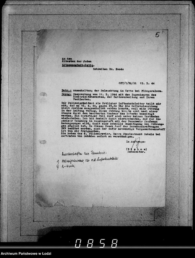 Obraz 9 z jednostki "Juden-Schreiben [Pisma skierowane do Przełożonego Starszeństwa Żydów w Getcie Łódzkim]. Nr.10569-20040"