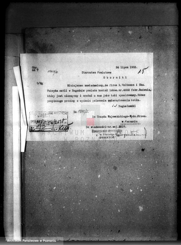 Obraz 20 z jednostki "Tartak parowy Emil Woltmann i Ska. w Rogoźnie pow. obornicki nr woj. kotła 2518"