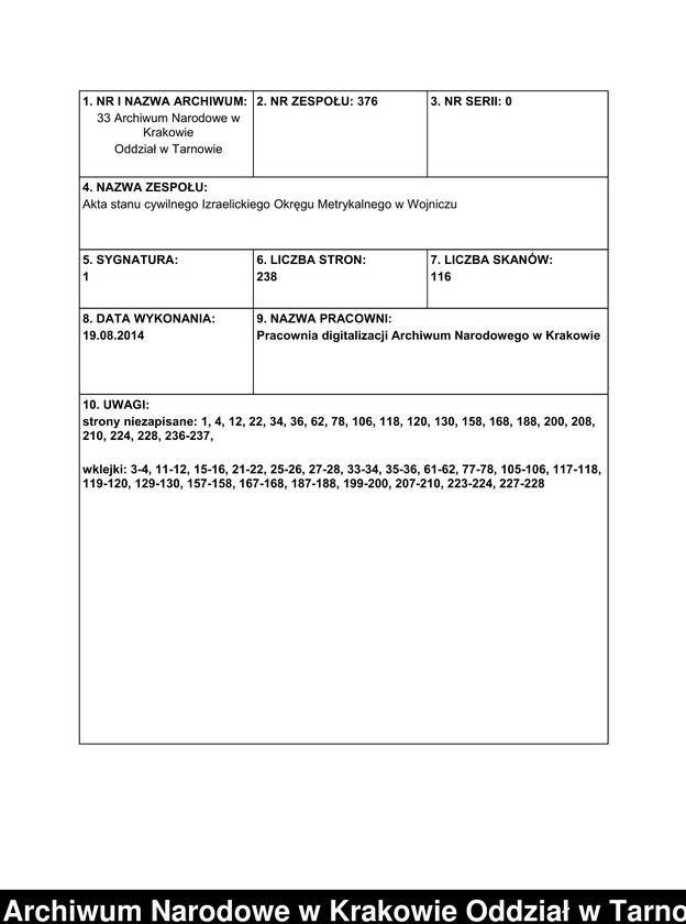 Obraz z zespołu "Akta stanu cywilnego Izraelickiego Okręgu Metrykalnego w Wojniczu"