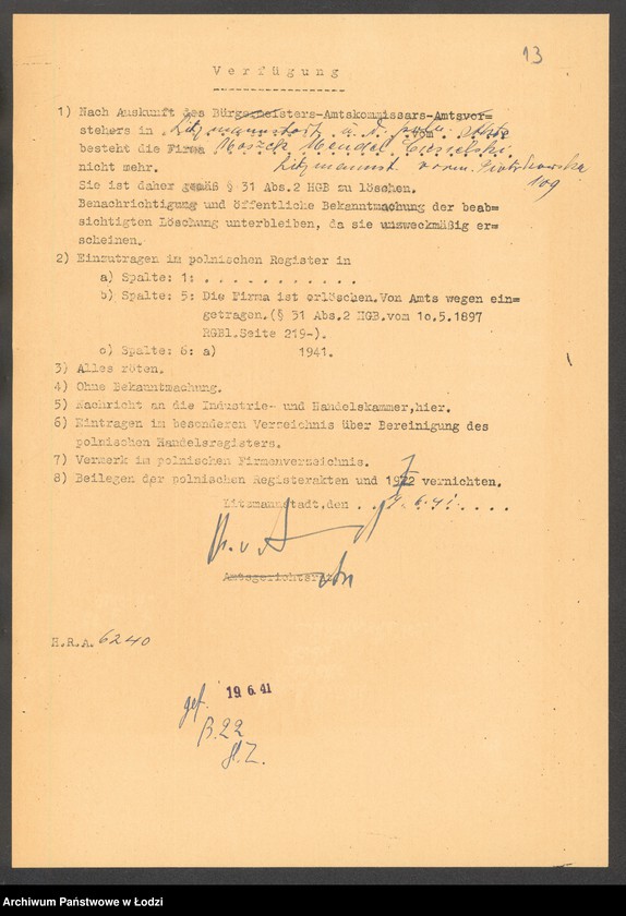 Obraz 15 z jednostki "Moszek Mendel Ciesielski - kupno i sprzedaż towarów manufakturowych"