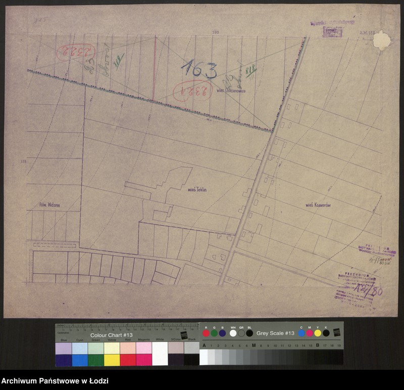 Obraz 1 z jednostki "Plan m. Łodzi 1:2000 z oznaczeniem podziału miasta na obwody i rejony spisowe. Sekcja SW115"