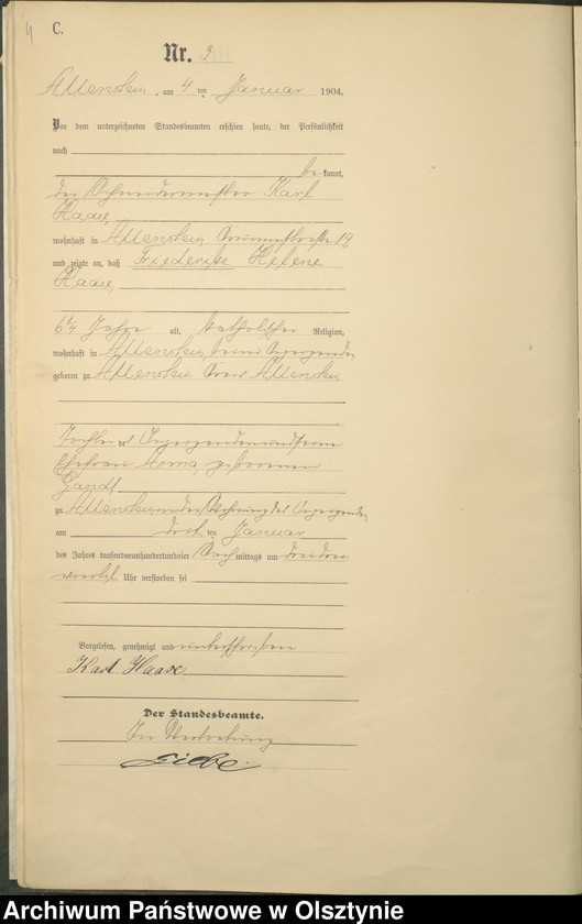 image.from.unit.number "Sterbe-Haupt-Register Tom I, Nr 1 - 398"