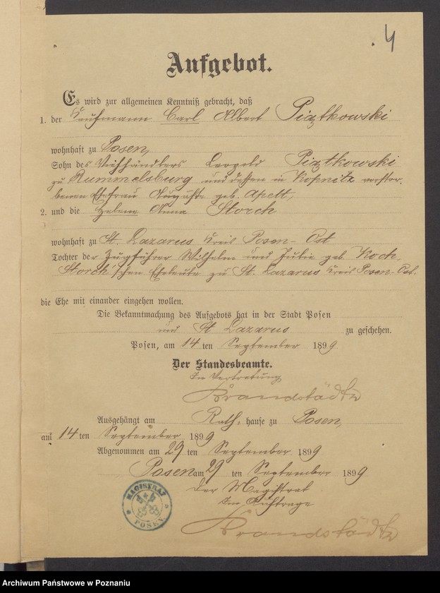 Obraz 6 z jednostki "Die von den Verlobten beigebrachten Urkunden zur Eheschliessung pro 1899"