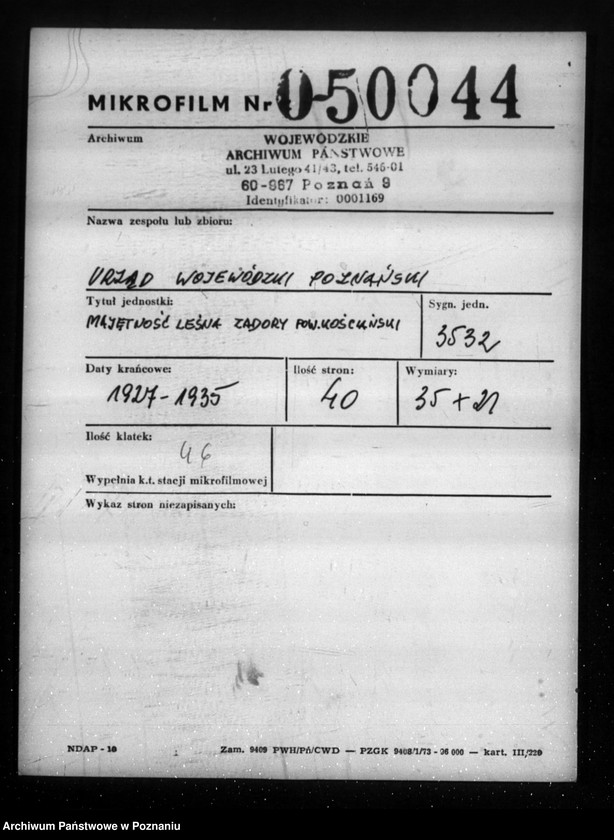 Obraz 2 z jednostki "Majętność leśna Zadory powiat kościański"