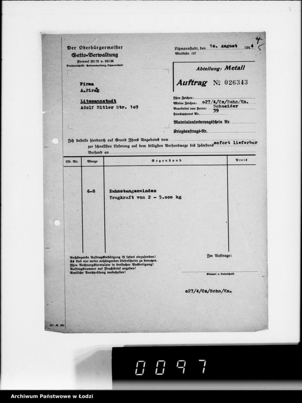 Obraz 9 z jednostki "Aufträge Metall-Abteilung v.26101-26343"