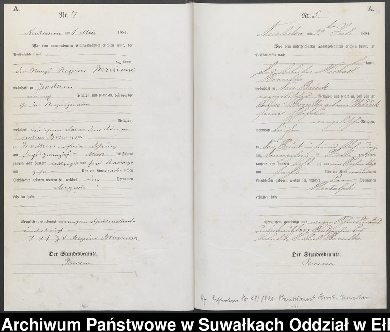 image.from.unit.number "Geburts-Haupt-Register des Königlich Preussischen Standes-Amtes Forstrevier Nicolaiken Kreis Sensburg für das Jahr 1883 [do 1887]"