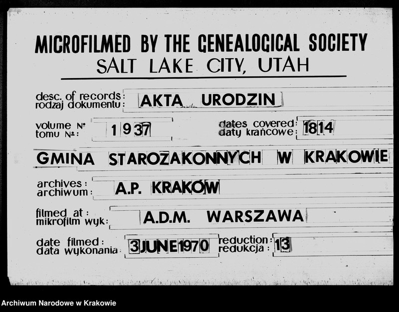 image.from.unit.number "Księga Aktow Urodzenia Gminy Wyznania Moyzeszowego. Synagogi Kazimierskiey przy Krakowie na Rok 1814"