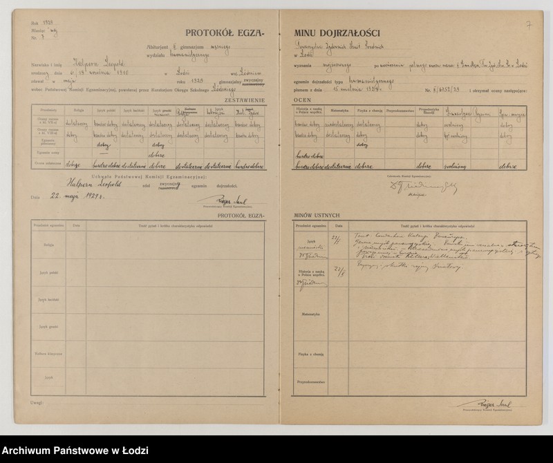 Obraz 9 z jednostki "Protokół egzaminów dojrzałości na rok 1928/29"