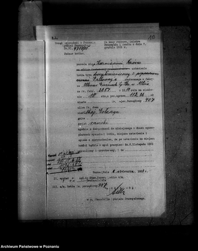 image.from.unit.number "Młyn, tartak i gorzelnia w Gołaszynie powiat rawicki K. Rzóski nr woj. kotła 407"