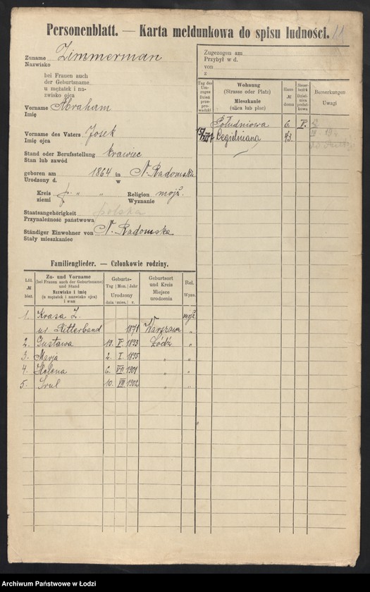 Obraz 13 z jednostki "[Spis ludności Łodzi] Cymera - Cynkier"