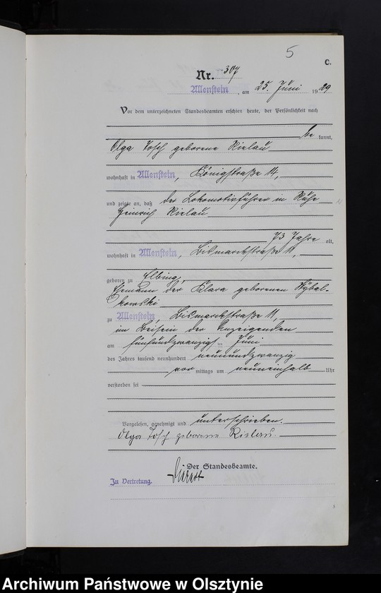 image.from.unit.number "Sterbe-Haupt-Register Tom II, Nr 304-567"