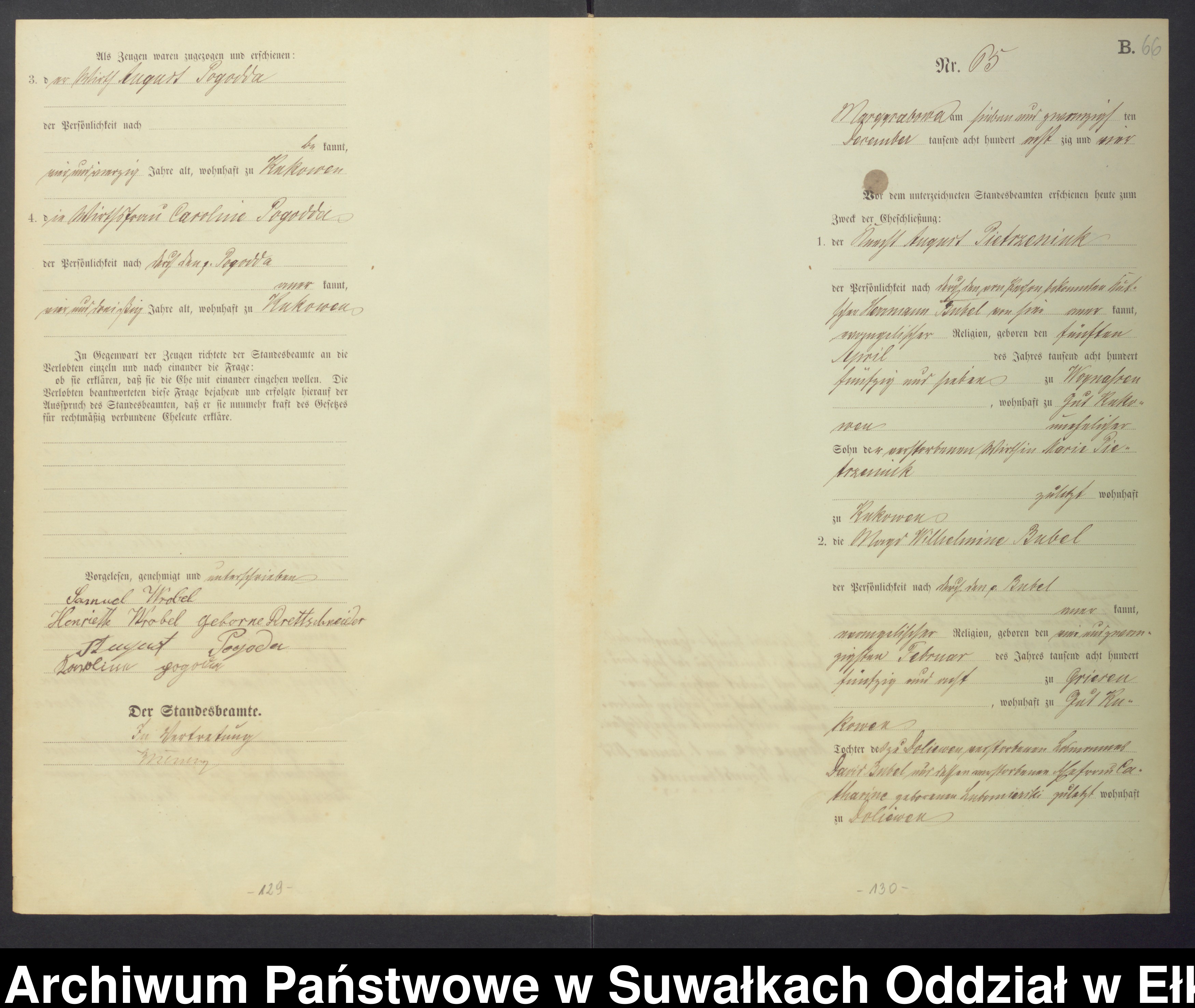 Skan z jednostki: Heiraths-Haupt-Register des Königlichen Preussischen Standes-Amtes Landgemeinde Marggrabowa Kreis Oletzko