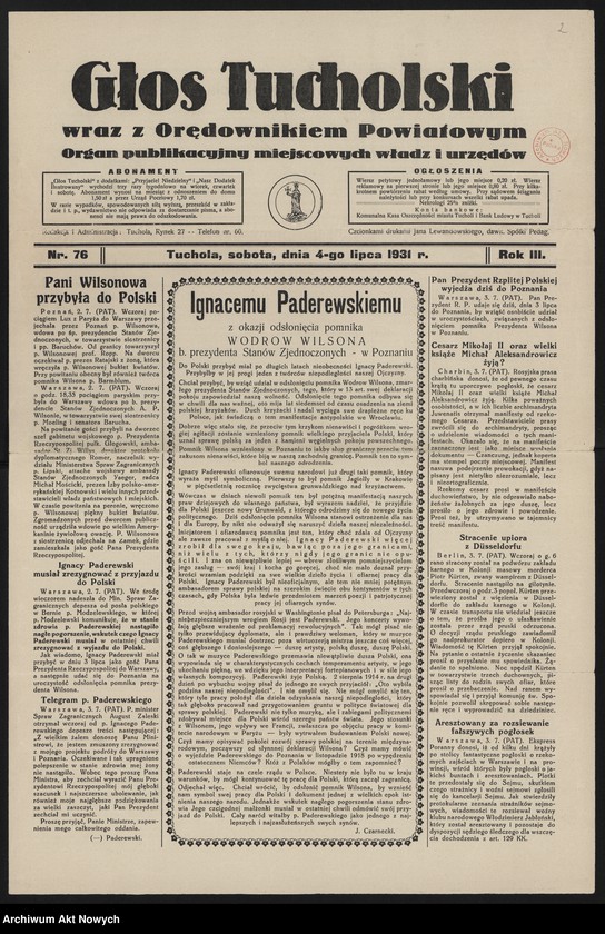 image.from.unit.number "Lewandowski Jan; Załączniki: "Głos Tucholski", 4 VII 1931 r. nr 76; L.1"