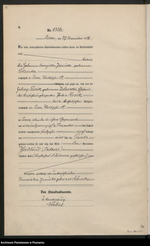 Obraz 16 z jednostki "Księga miejscowa urodzeń tom IV [Rejestr główny urodzeń]"