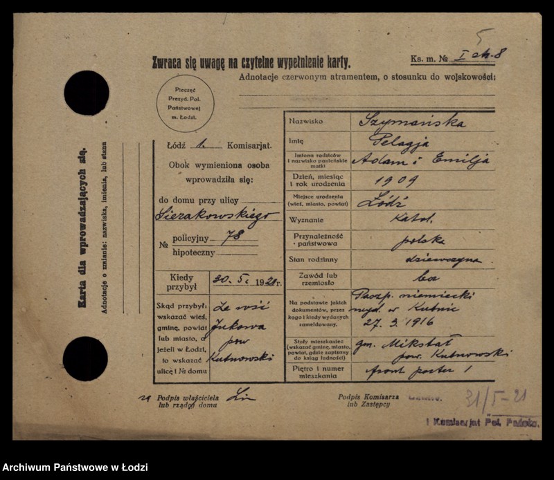 Obraz 7 z jednostki "[Spis ludności Łodzi] Szymański-Szymczacka"