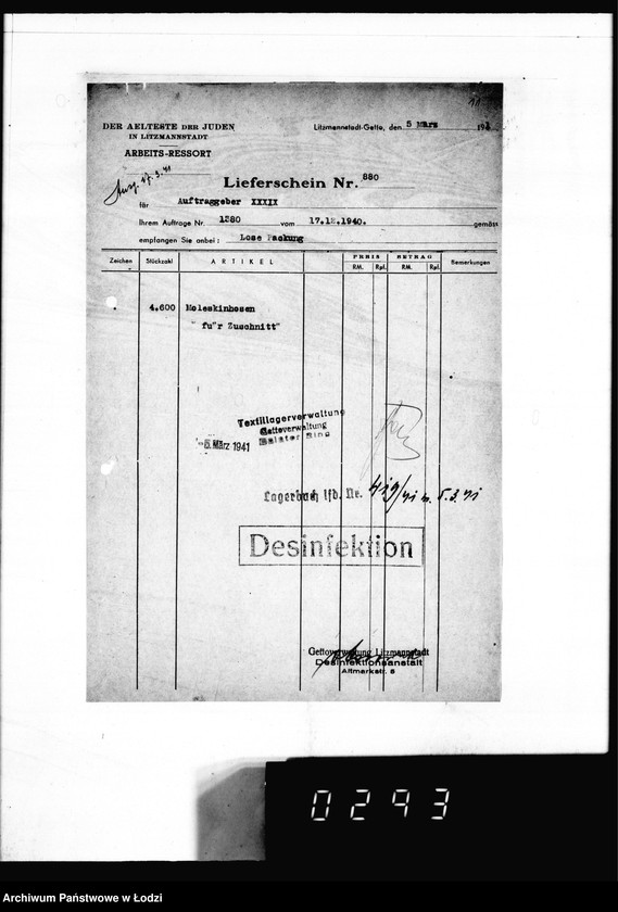 Obraz 15 z jednostki "[Dowody dostawy umundurowania dla intendentury marynarki w Kiel]"