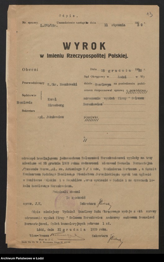 Obraz 15 z jednostki "Salomon Herschkowicz- skład sukna i kortów"