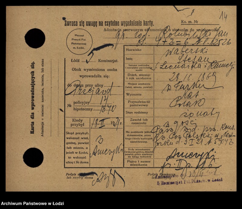 Obraz 16 z jednostki "[Spis ludności Łodzi] Wabdanowski - Wagman"