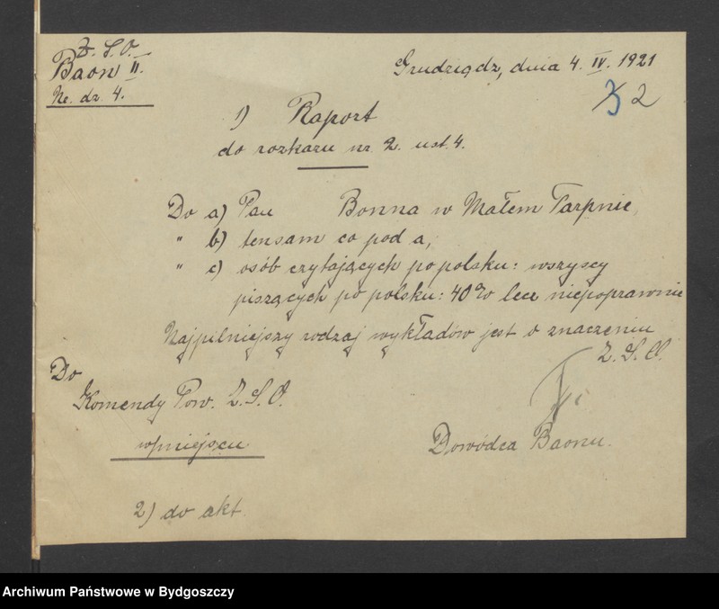 image.from.unit.number "Raporty Baonu I i Baonu II z powiatu grudziądzkiego do Powiatowej Komendy Zachodniej Straży Obywatelskiej w Grudziądzu"