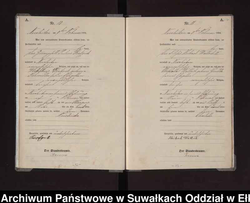 Obraz 10 z jednostki "Geburts-Haupt-Register des Königlichen Preussischen Standes-Amtes Stadt Nicolaiken Kreis Sensburg"