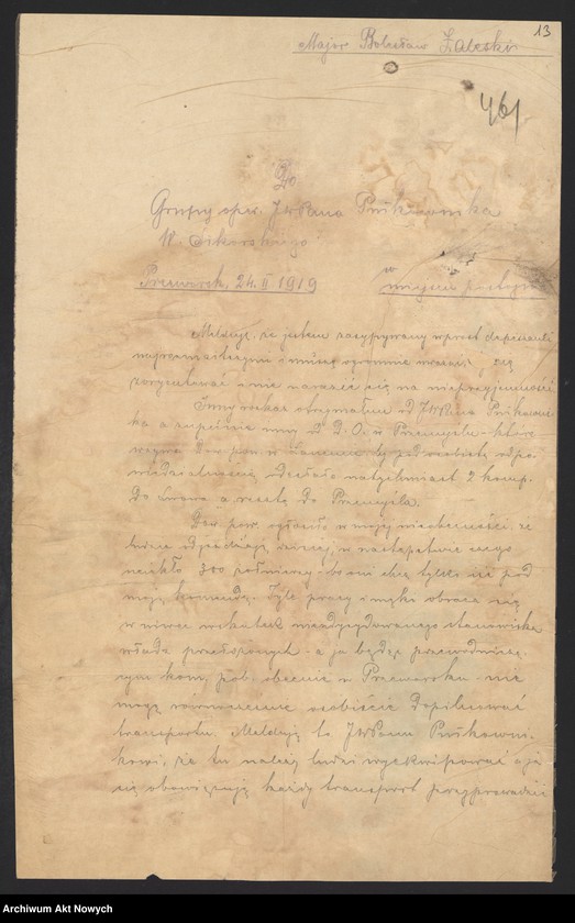 image.from.unit.number "Działalność wojskowa Władysława Sikorskiego na froncie południowo-wschodnim i wschodnim. Sprawozdanie dowództwa III Armii. Raport, projekt odezwy, wiersz, korespondencja."