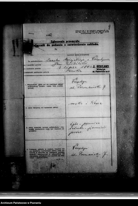 Obraz 13 z jednostki "Zatwierdzenie zakładu przemysłowego /młyna/ Jana Sibilskiego w Wolsztynie"