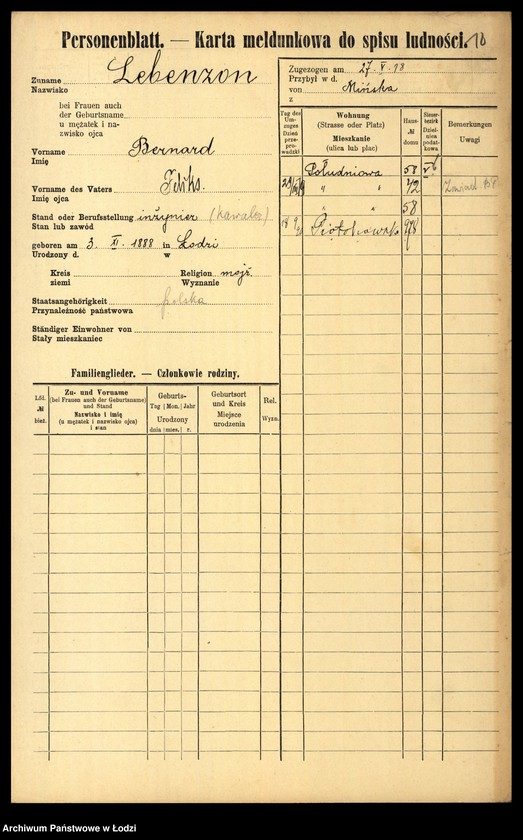 Obraz 20 z jednostki "[Spis ludności Łodzi] Lebendiger - Löffler"
