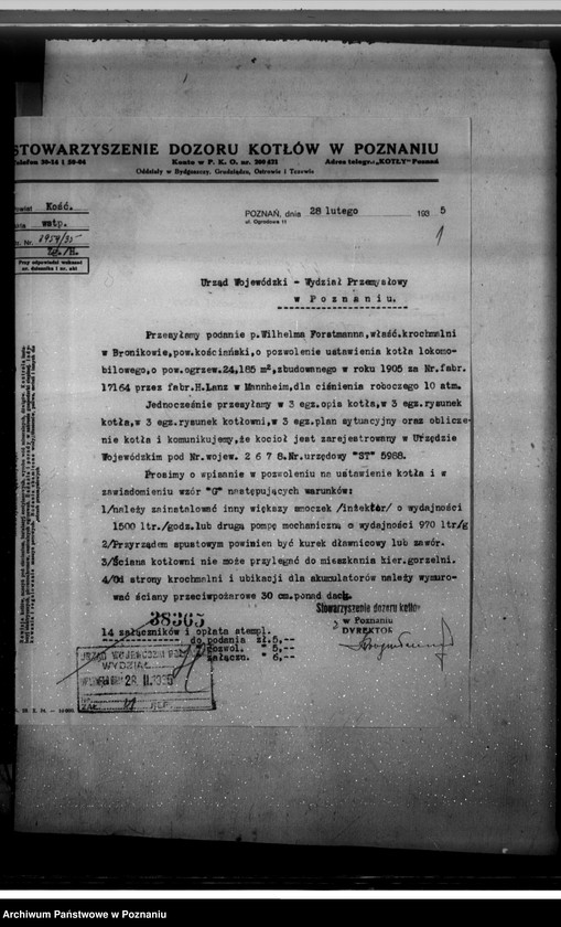 image.from.unit.number "Krochmalnia w Bronikowie pow. kościański W. Forstmann nr woj. kotła 2678"