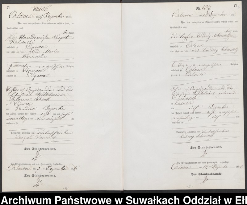 image.from.unit.number "Sterbe-Neben-Register des Preussischen Standes-Amtes Orlowen Kreis Loetzen für das Jahr 1886 [Tom II]"