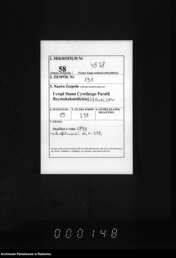 image.from.unit.number "[Duplikat akt urodzonych, zaślubionych i zmarłych parafii Głowaczów za 1899 r.]"