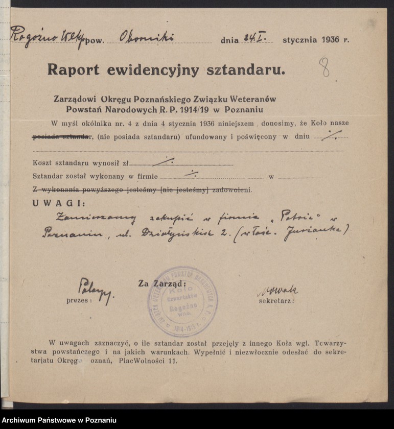 Obraz 14 z jednostki "Rogoźno, powiat Oborniki - akta Koła Czwartaków."