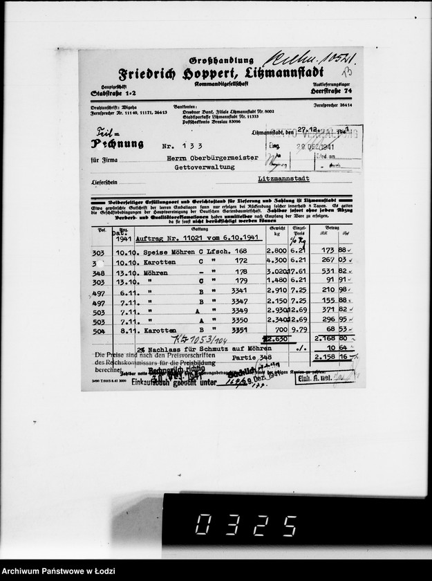 Obraz 19 z jednostki "fa.Hoppert. Rechnungen und Belege [za dostawy towarów dla Getta]"