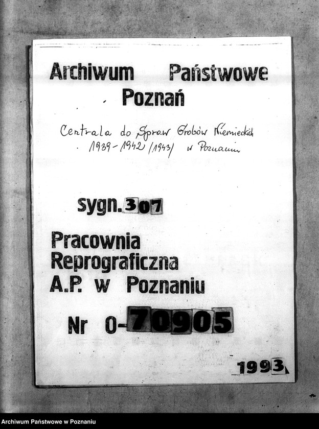 Obraz 1 z jednostki "Korespondencja w sprawie miejscowych Niemców ze Śląska, Wielkopolski i Poznania, którzy zginęli w 1939 roku"