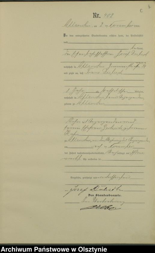 image.from.unit.number "Sterbe-Haupt-Register Tom II, Nr 398-510"