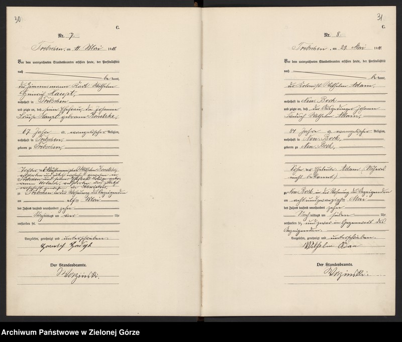 image.from.unit.number "Sterbe-Register (Haupt Register) Standesamt Trebschen Kreis Züllichau-Schwiebus 1908 bis 1922"