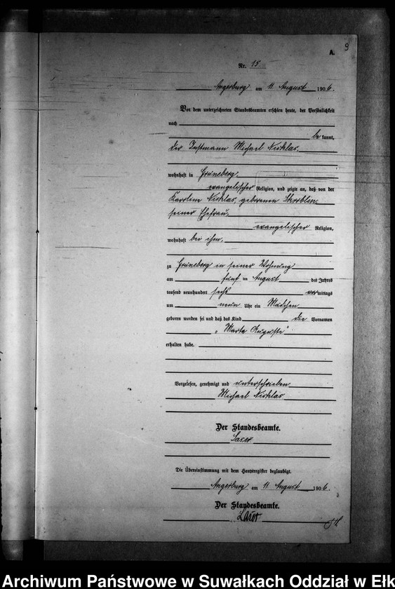 image.from.unit.number "Geburts-Neben-Register des Preussischen Standes-Amtes Gr. Strengeln Kreis Angerburg"