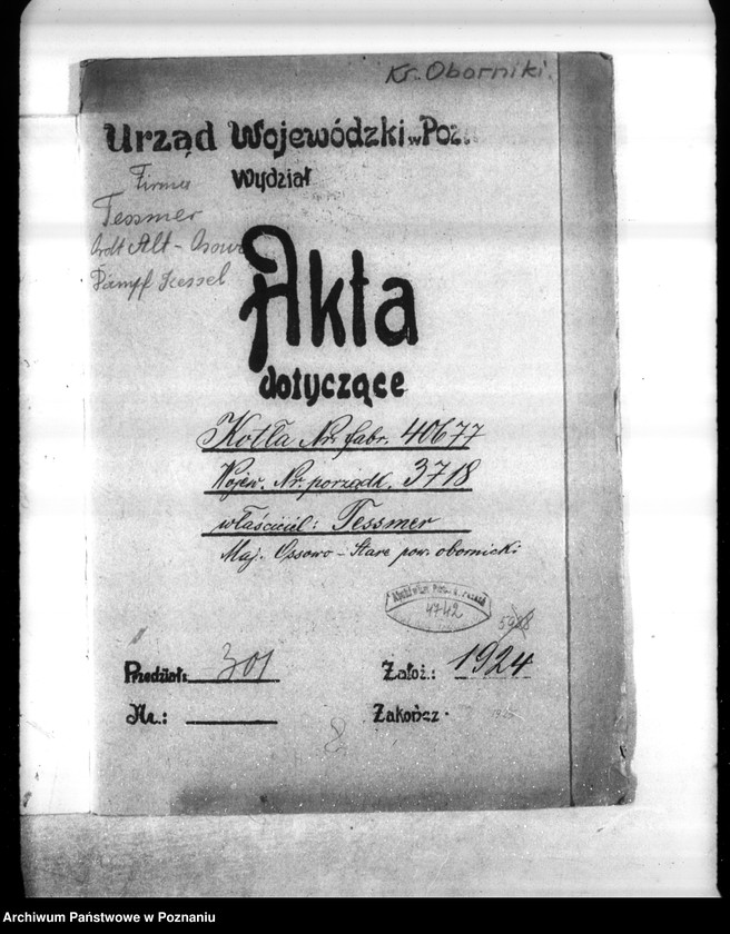 Obraz 4 z jednostki "Majętność Osowo Stare pow. obornicki, własność. Tessmer nr woj. kotła 3718"