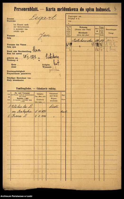 Obraz 5 z jednostki "[Spis ludności Łodzi] Legart - Lemke"