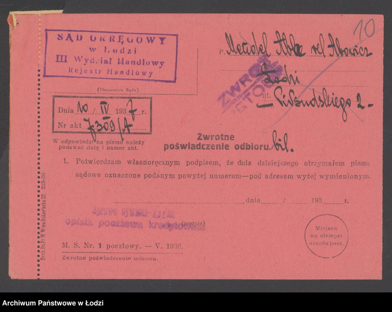 Obraz 12 z jednostki "Mendel Abbe vel Abowicz- sprzedaż manufaktury"