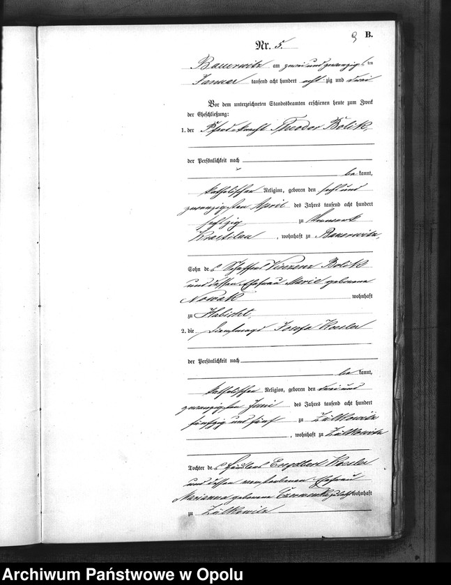 Obraz 12 z jednostki "Urząd Stanu Cywilnego w Baborowie. Ksiega małżeństw miejscowa rok 1883"